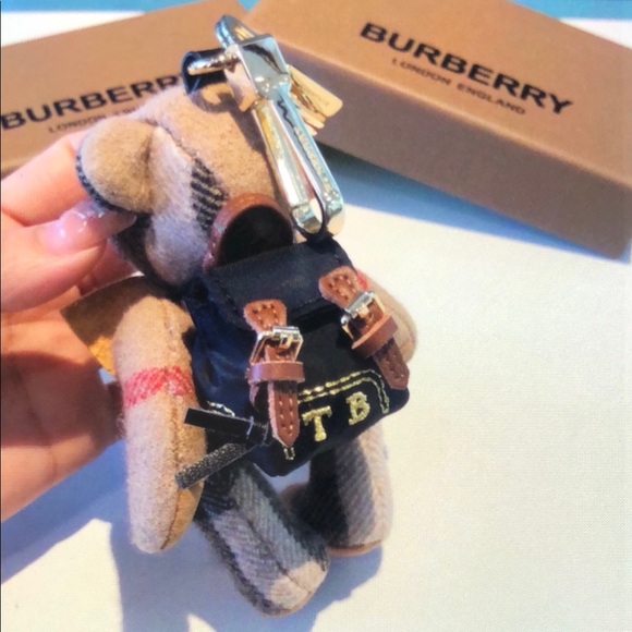Burberry silk scarf teddy bear keychain pendant
